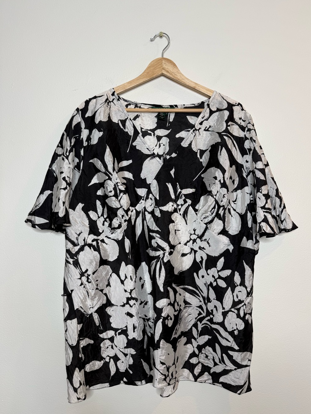 Lauren Ralph Lauren V-Neck Ruffle Sleeve 100% Silk Floral Blouse size 2X